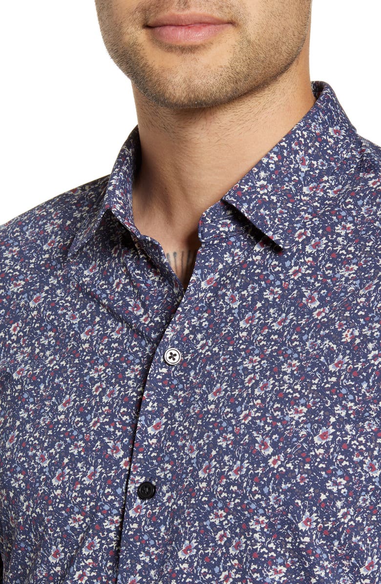 BOSS Robbie Sharp Fit Floral Print Stretch Button-Up Sport Shirt, Alternate, color, 