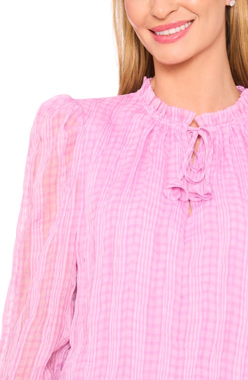 Cece Mixed Print Split Neck Top In Pink
