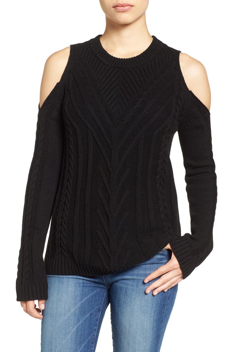 Cold Shoulder Sweater, Main, color, RICH BLACK