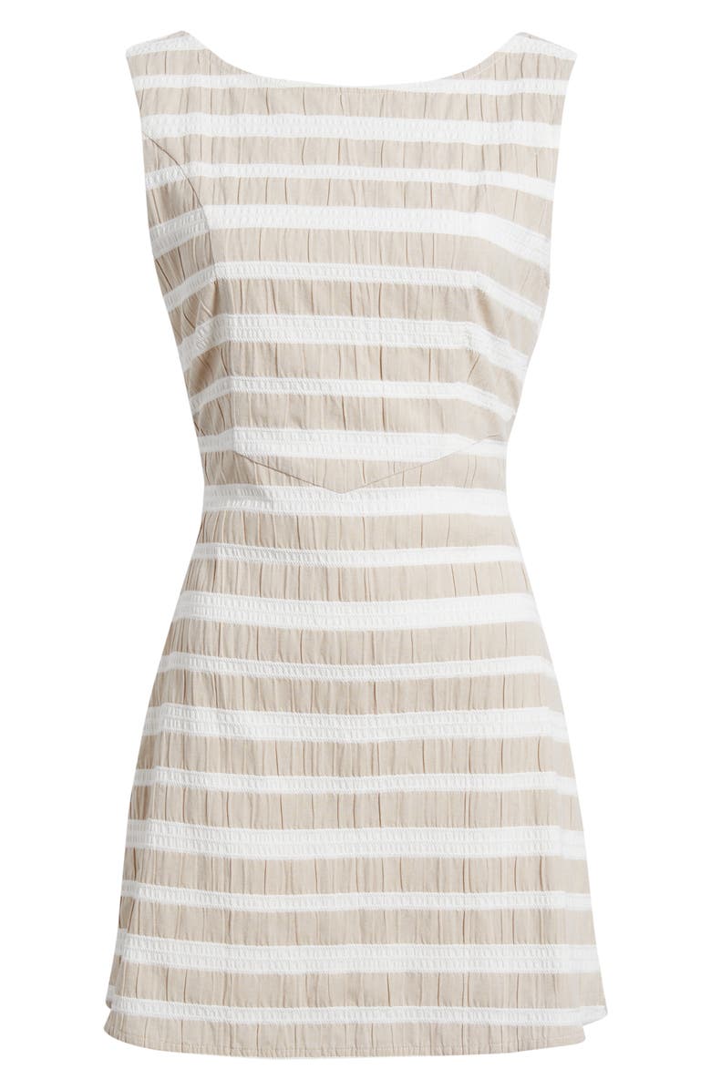 Lulus Leah Stripe Sleeveless Minidress, Alternate, color, Oatmeal/ White