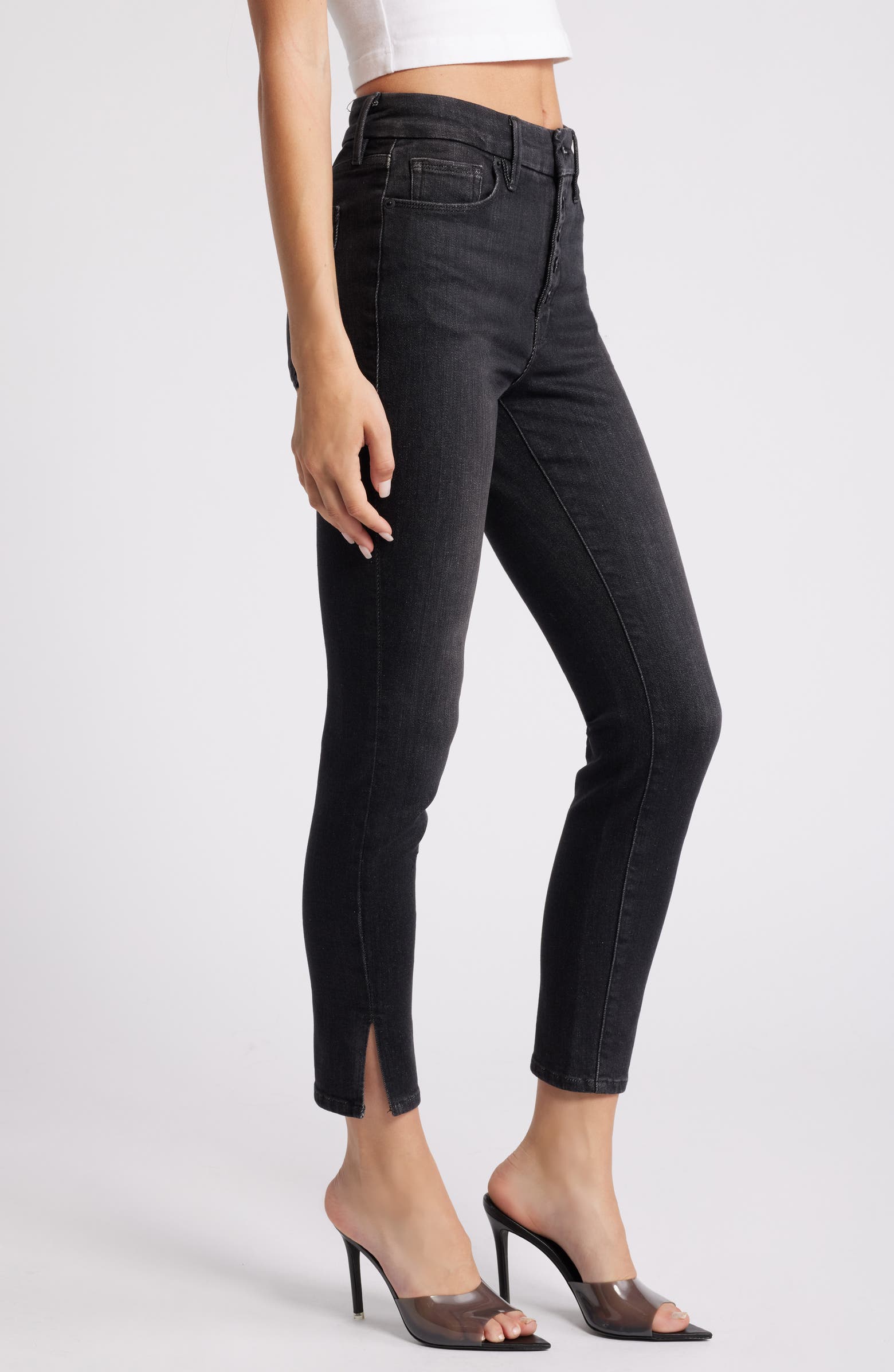 Good American Good Legs Button Fly Crop Straight Leg Jeans | Nordstromrack