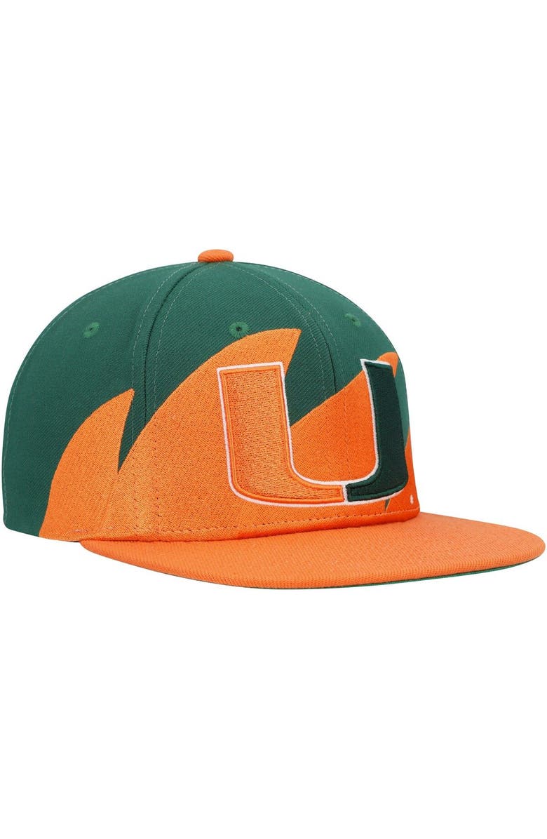 Mitchell & Ness Men's Mitchell & Ness Orange/Green Miami Hurricanes Sharktooth Snapback Hat, Alternate, color, 