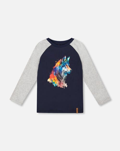 Deux Par Deux Long Raglan Sleeve Jersey Tee In Blue