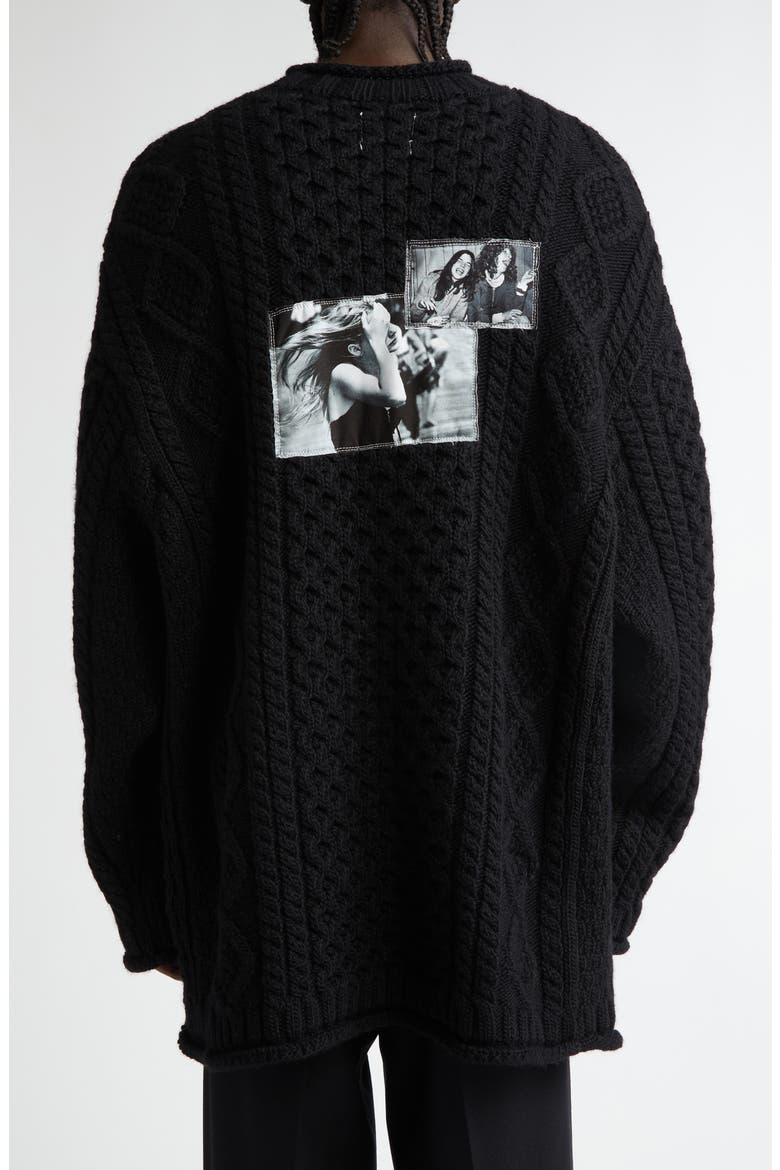 Joseph Szabo Photo Patch Wool Fisherman Sweater, Alternate, color, BLACK