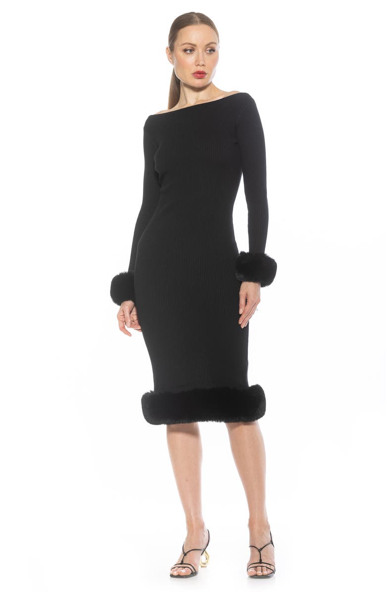 Alexia Admor Selena Faux Fur Trim Body-Con Sweater Dress, Alternate, color,