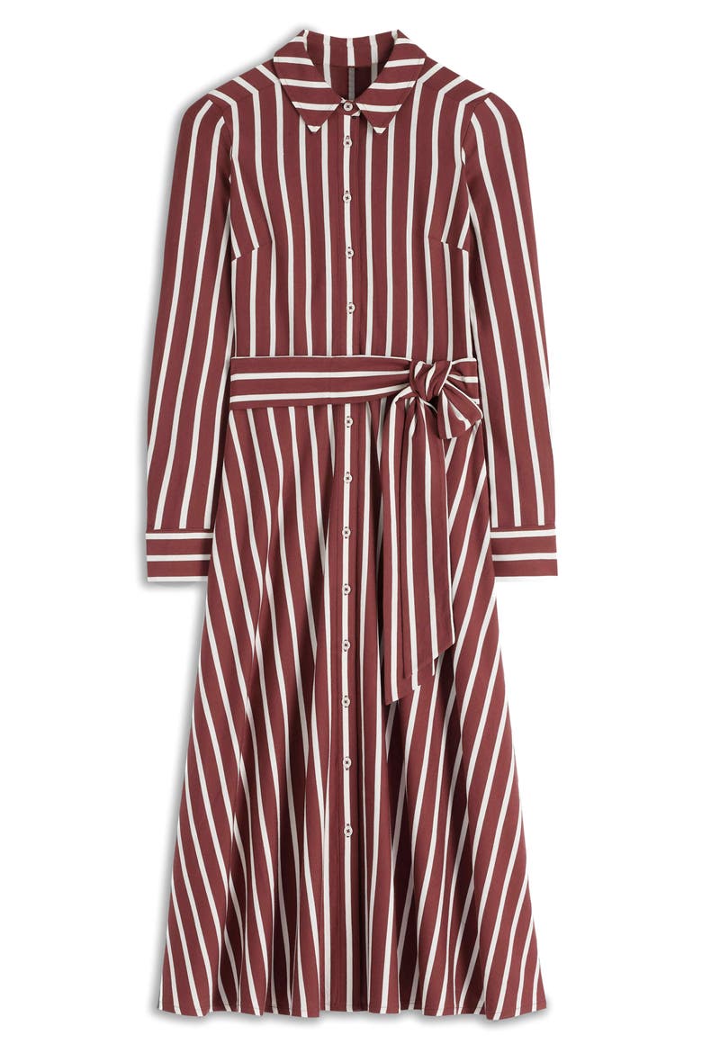 Marcia Stripe Long Sleeve Cotton Blend Jersey Shirtdress, Alternate, color, CHESTNUT AND IVORY STRIPE