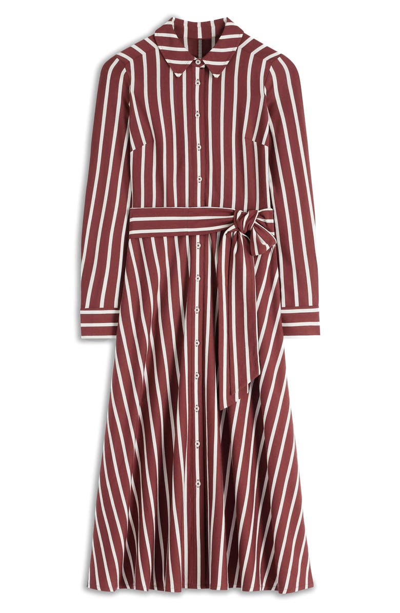 Boden Marcia Stripe Long Sleeve Cotton Blend Jersey Shirtdress, Alternate, color, Chestnut And Ivory Stripe