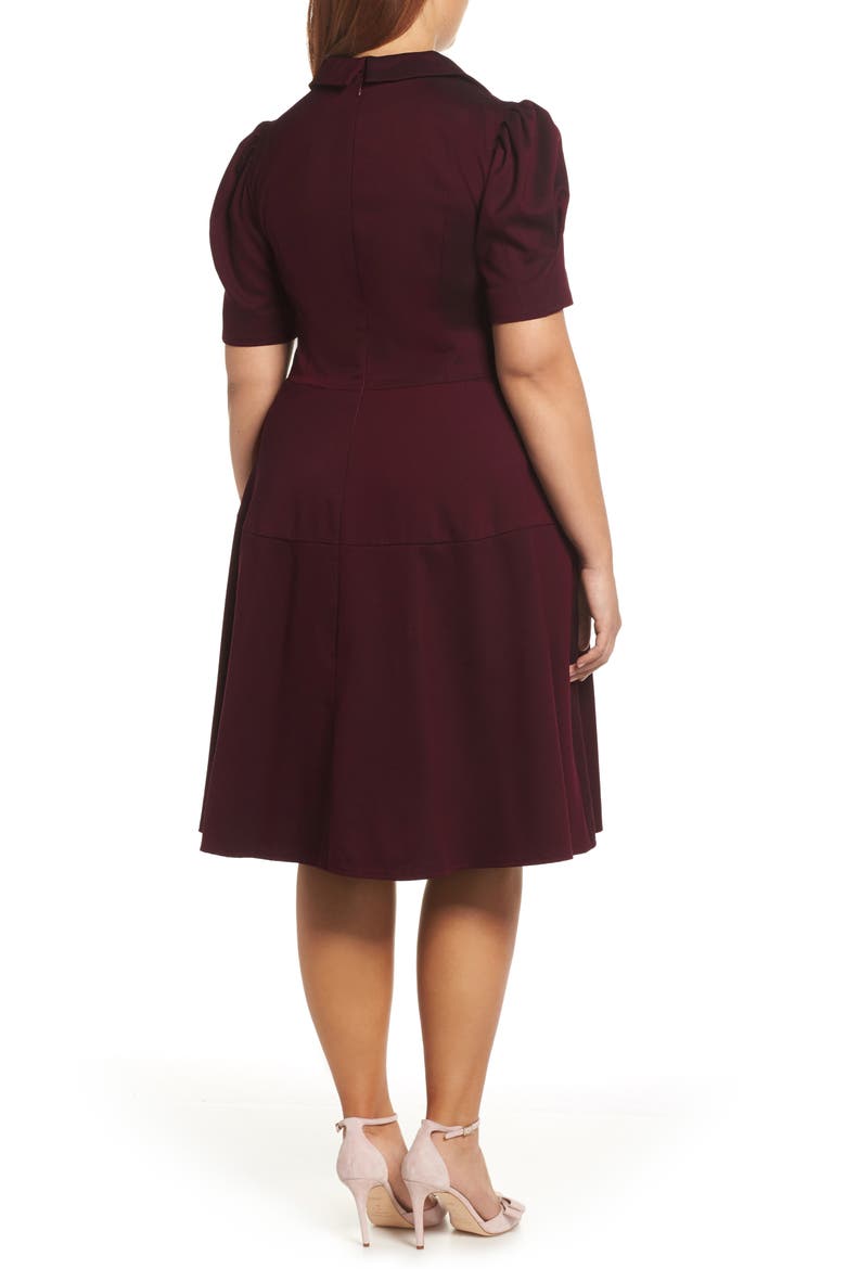 Nina Twill Fit & Flare Dress (Nordstrom Exclusive), Alternate, color, BERRY