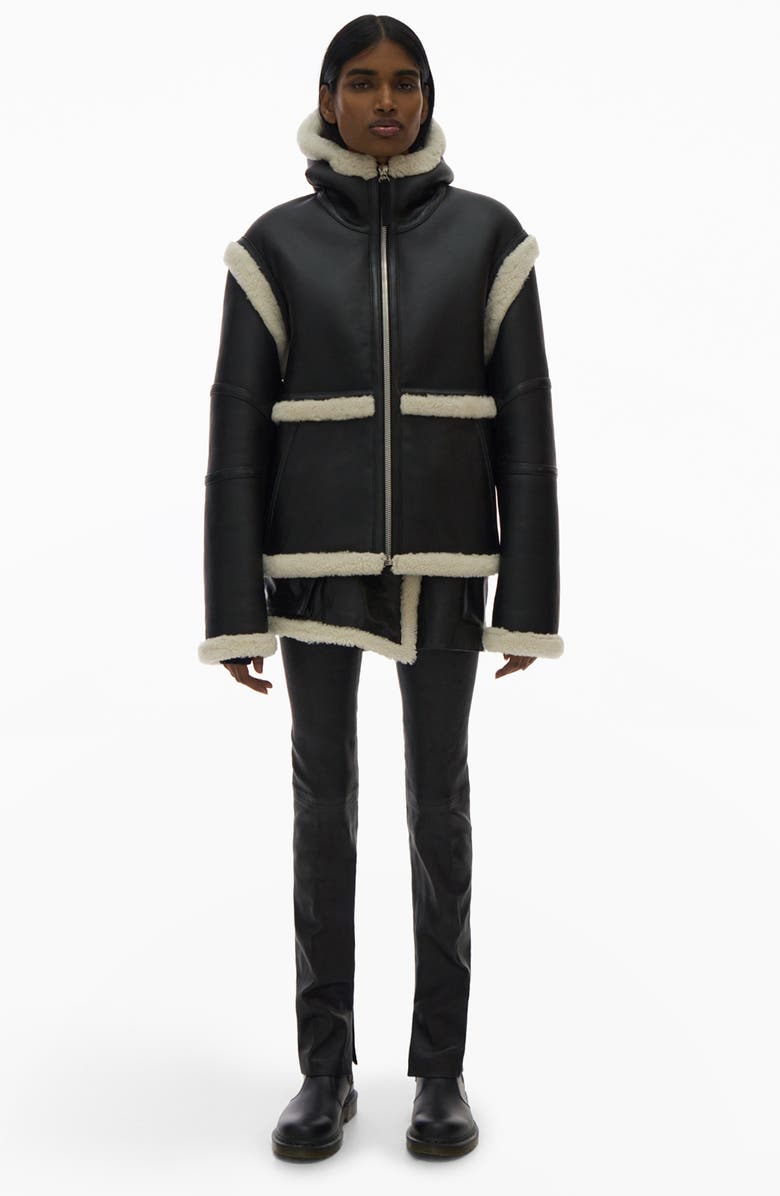 Helmut Lang Aviator Genuine Shearling Hooded Jacket, Alternate, color,