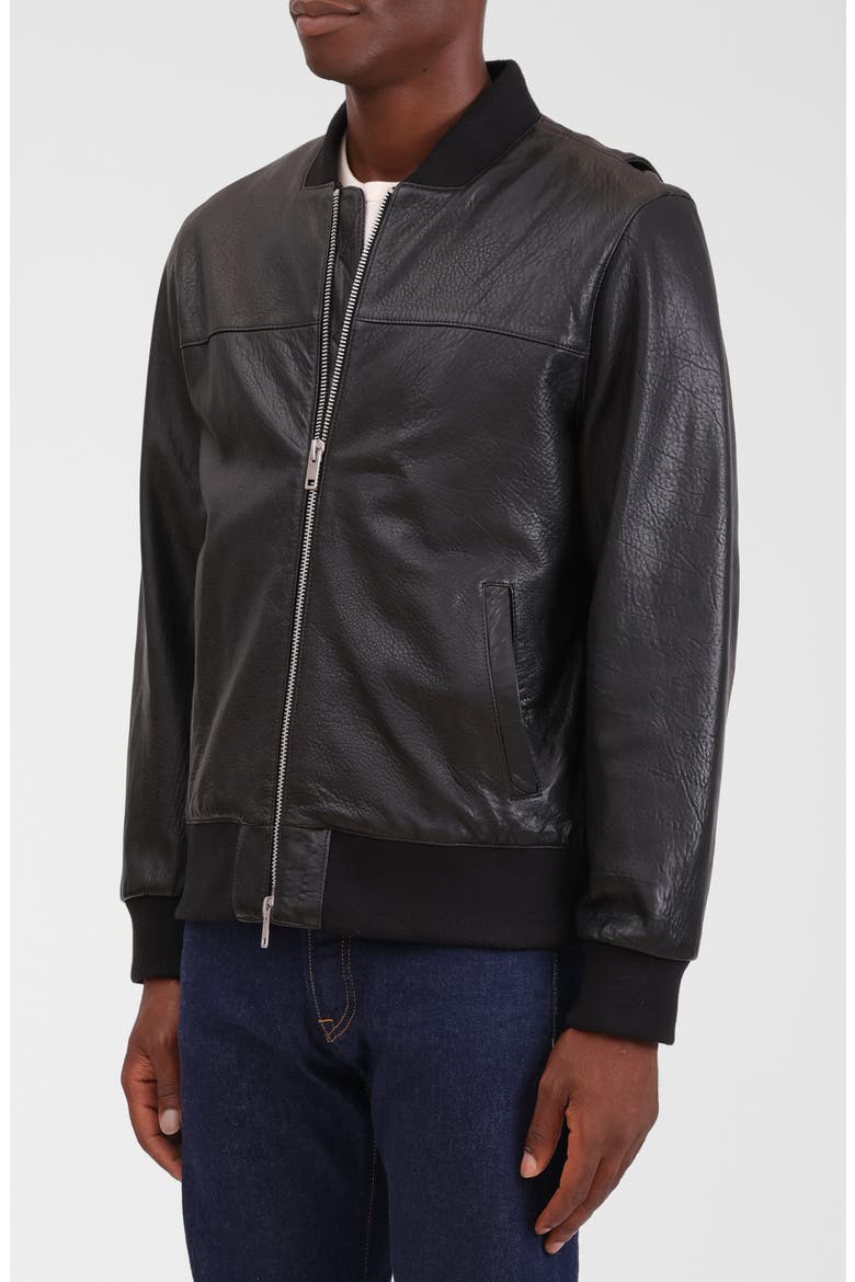 Leather Bomber Jacket, Alternate, color, BLACK
