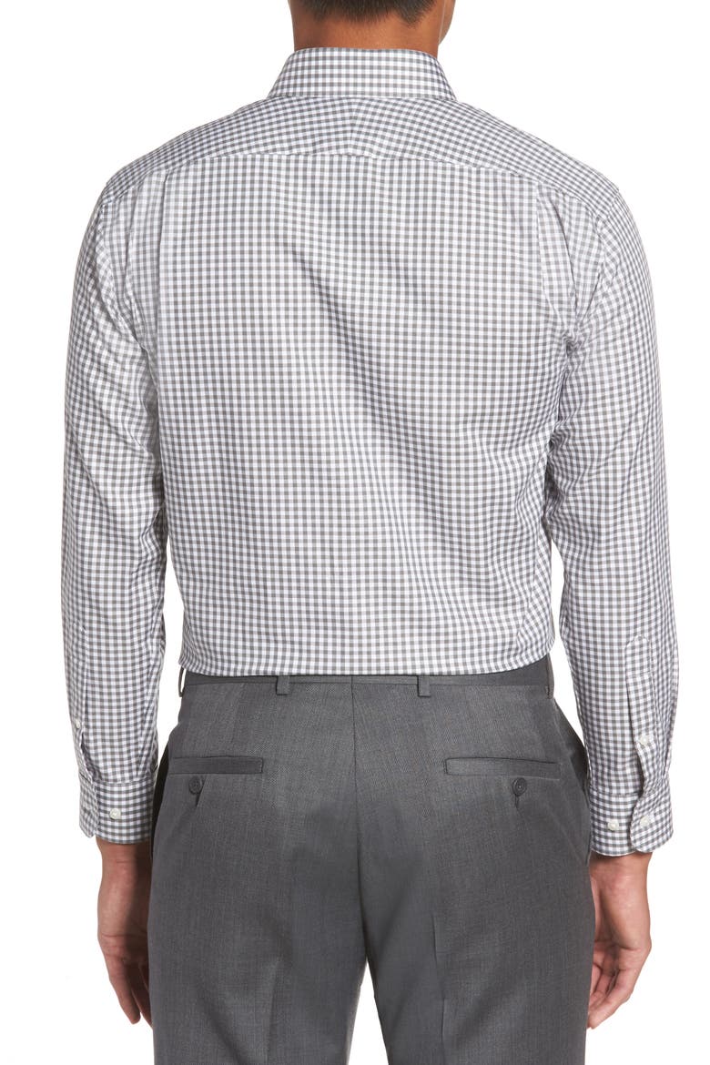 Trim Fit Non-Iron Gingham Dress Shirt, Alternate, color, GREY- CASTLEROCK