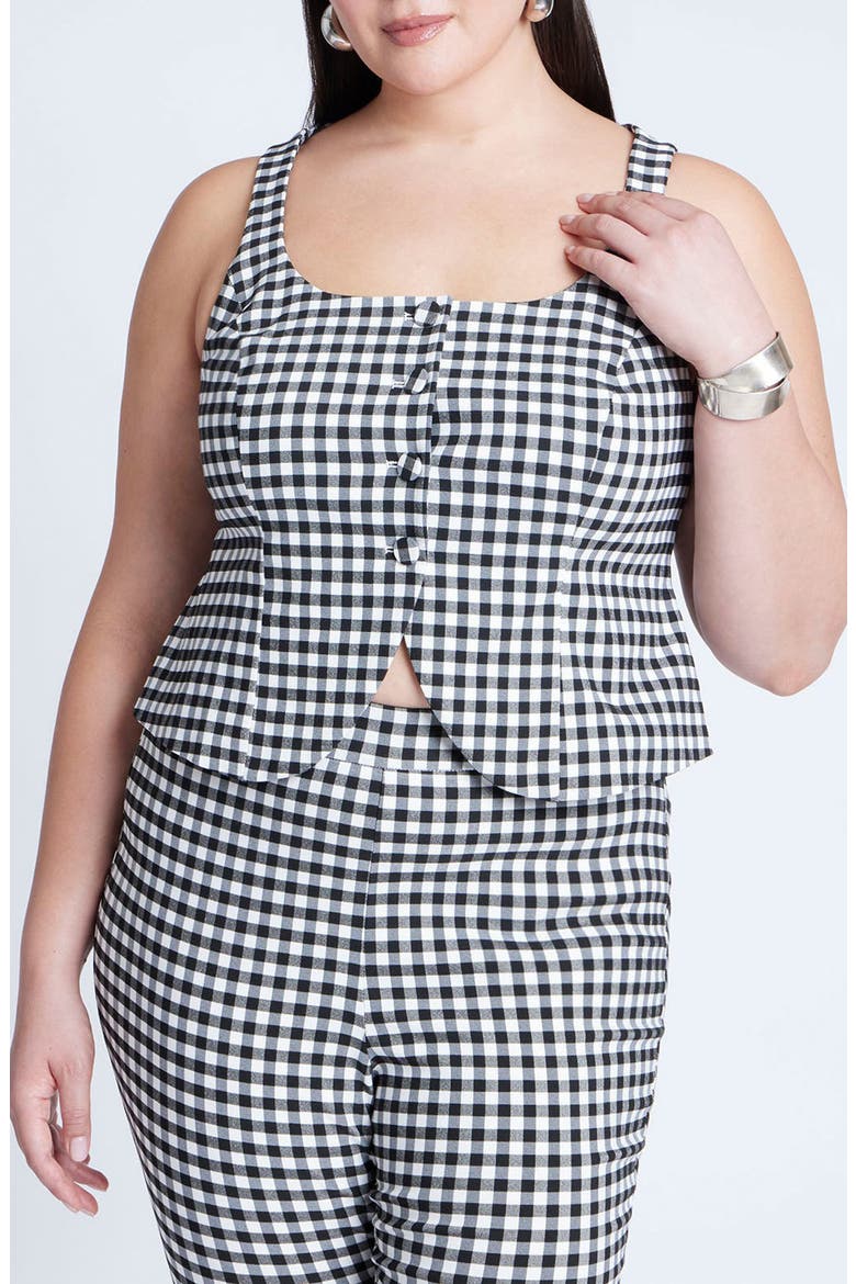 Gingham Square Neck Vest, Main, color, BLACK AND WHITE GINGHAM