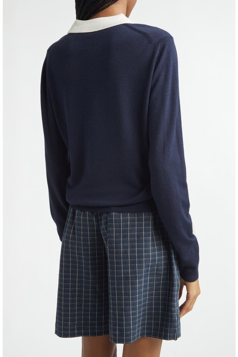 x John Smedley Two-Tone Long Sleeve Merino Wool Polo Sweater, Alternate, color, NAVY / IVORY