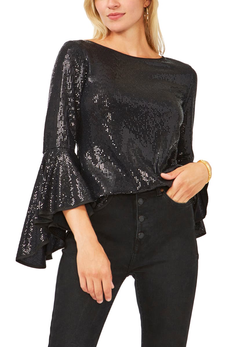 Vince Camuto Sequin Bell Sleeve Top, Alternate, color,