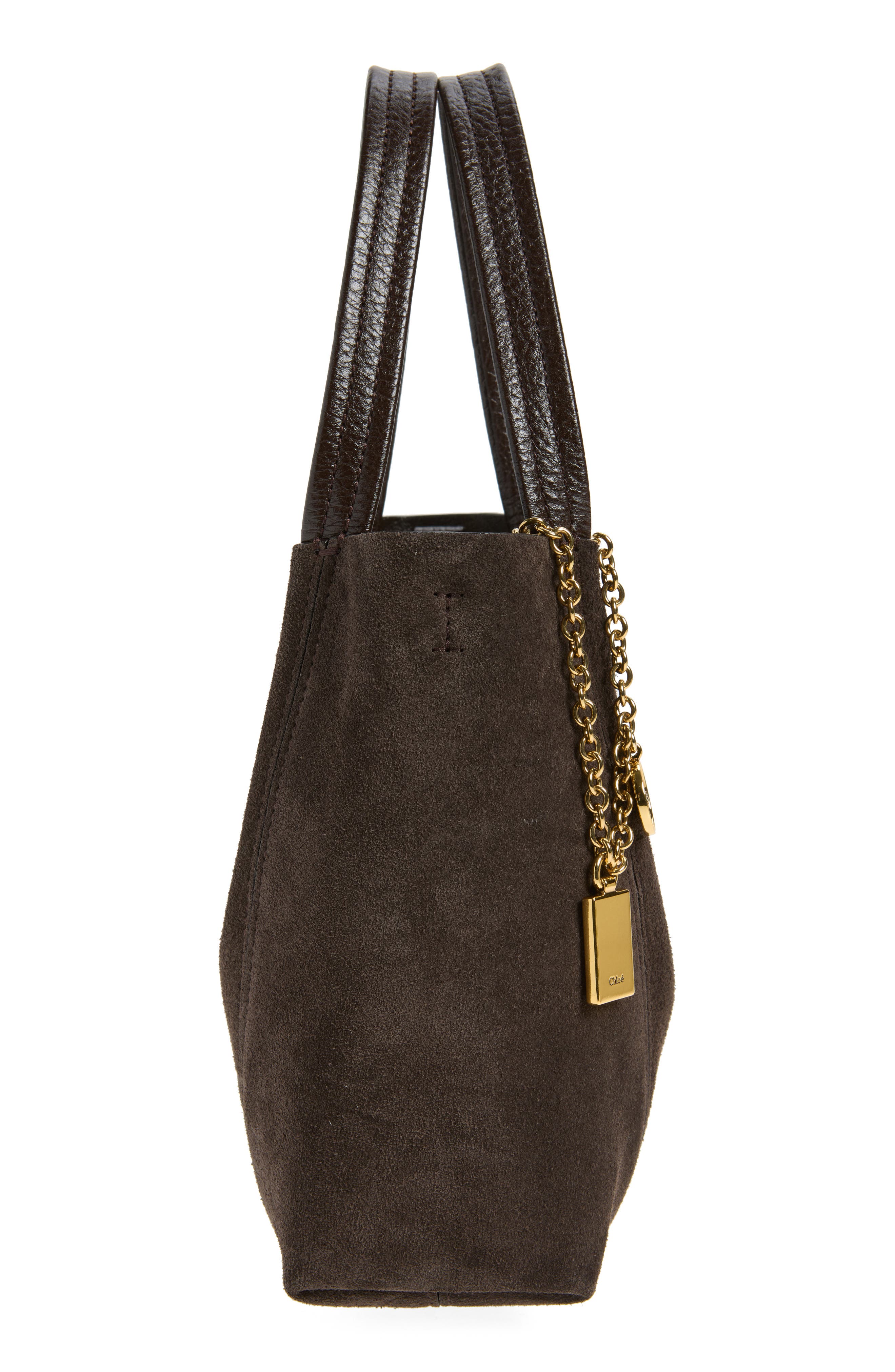 Chloé Small Spin Suede Crossbody Tote, Alternate, color, Kohl Brown