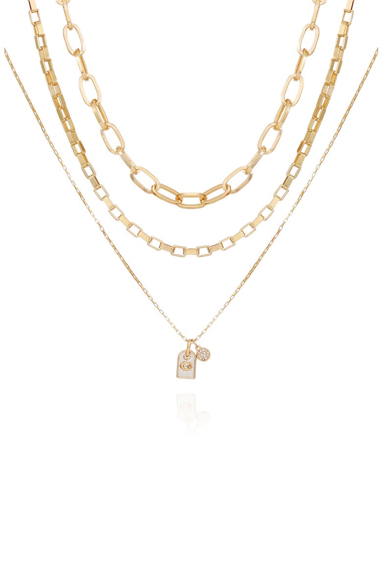 Logo Dog Tag Layered Necklace, Main, color, GOLD TONE