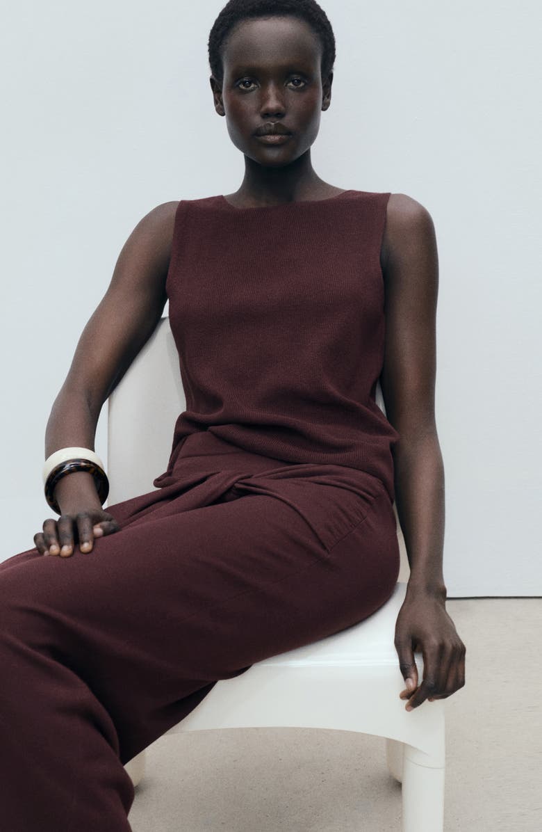 MANGO Fine Rib Sweater Tank, Alternate, color, Chocolate