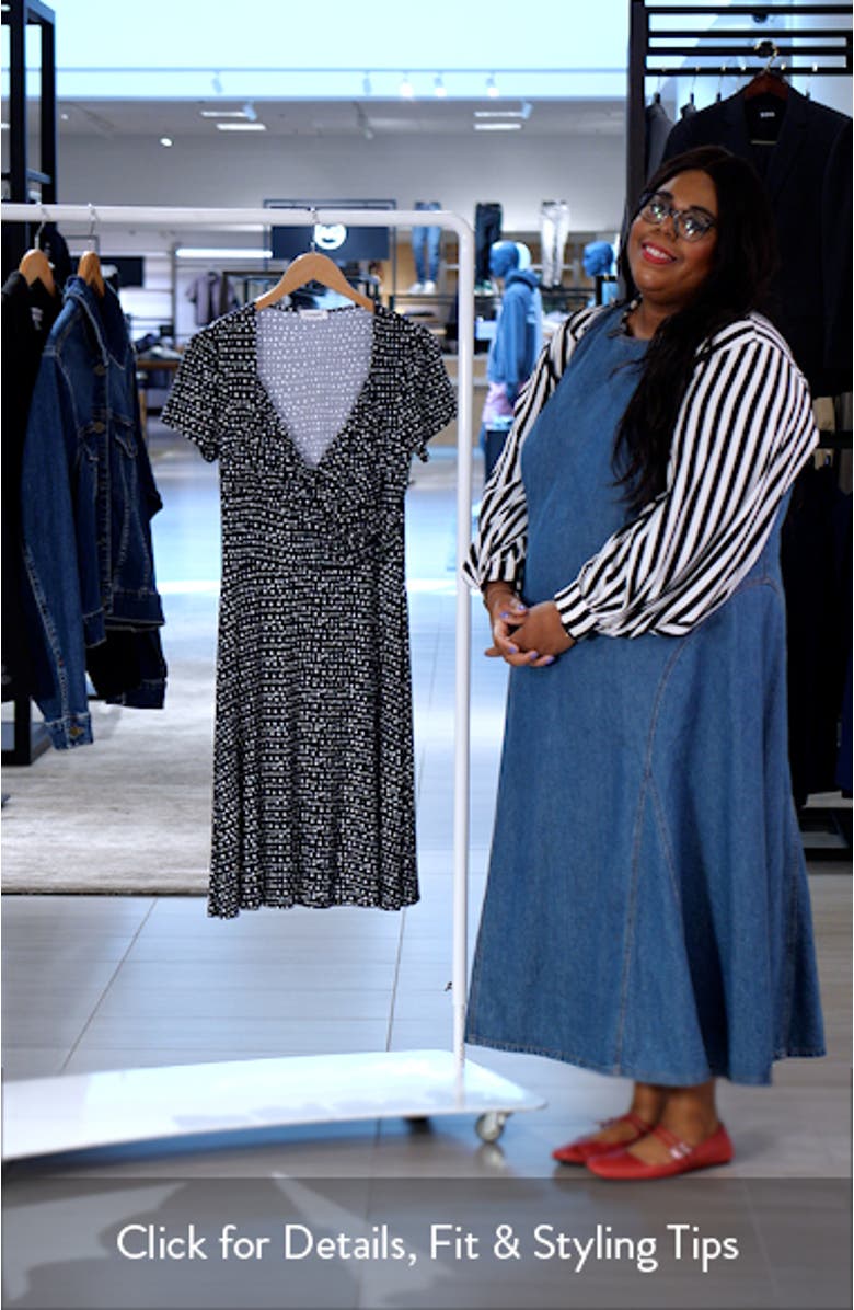 Dot Print Surplice Neck Dress, sales video thumbnail