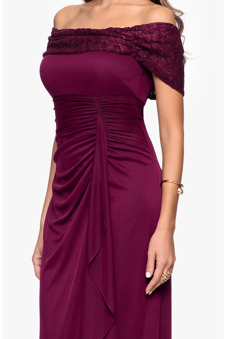 Glitter Lace Off the Shoulder Gown, Alternate, color, WINE