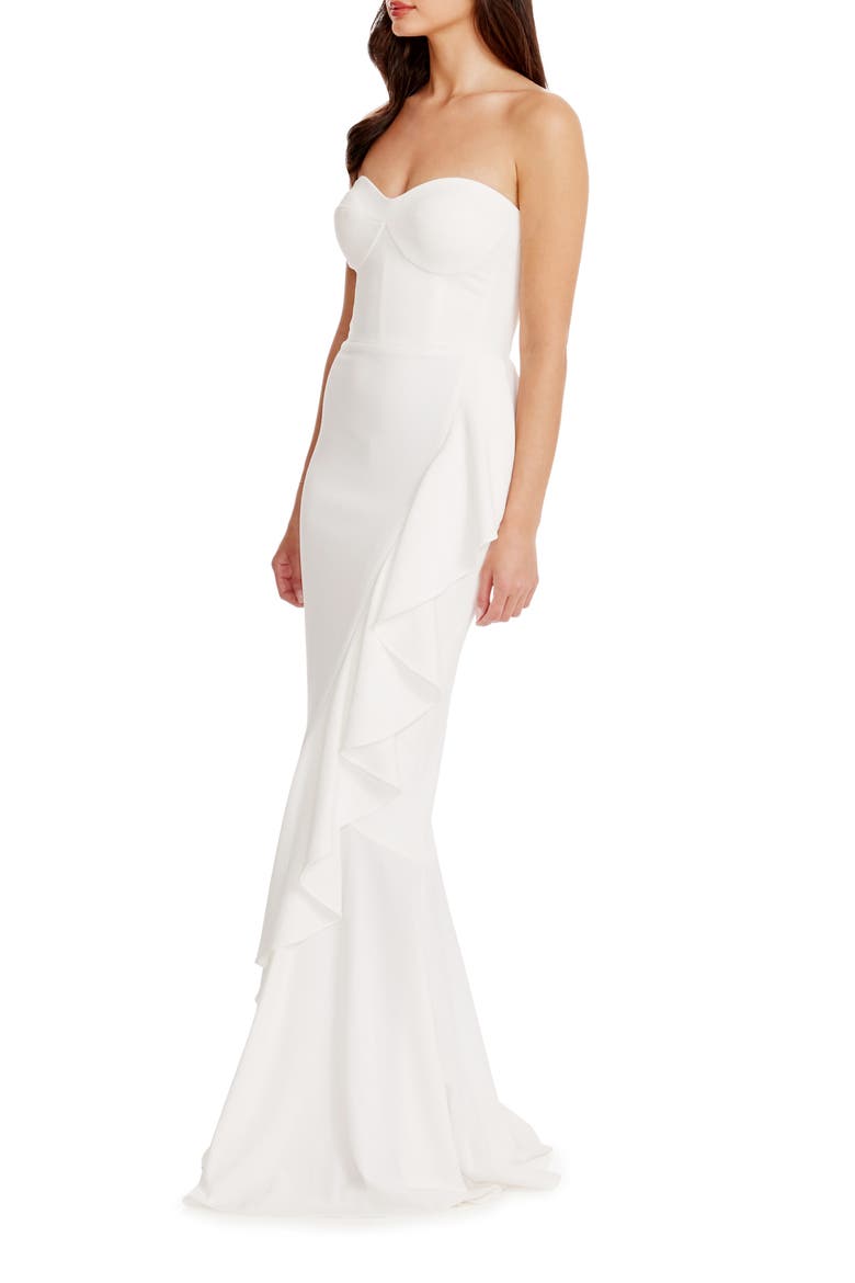 Paris Ruffle Strapless Mermaid Gown, Alternate, color, WHITE