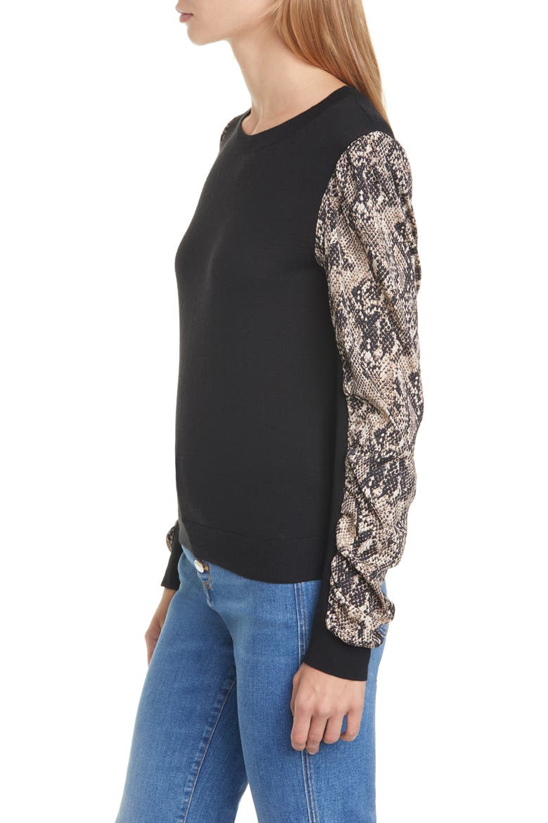 Adler Python Print Mixed Media Sweater, Alternate, color, BLACK MULTI