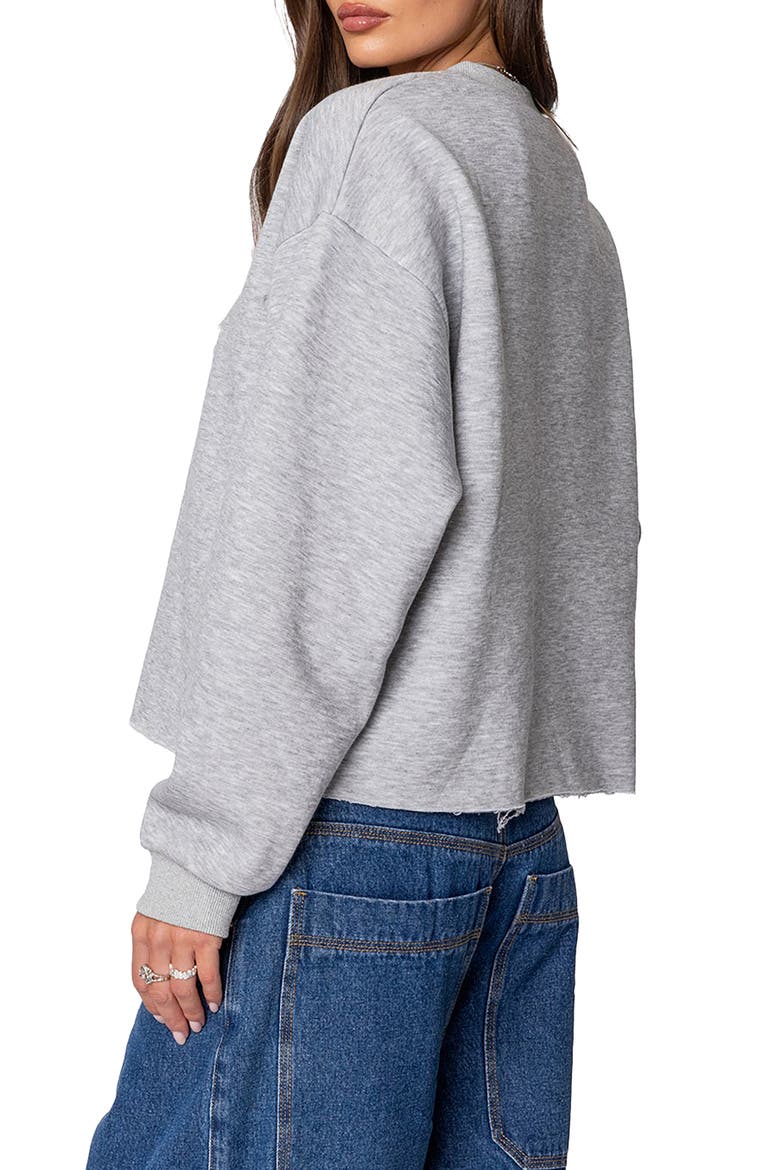 Gingham Star Appliqué Raw Hem Sweatshirt, Alternate, color, GRAY-MELANGE