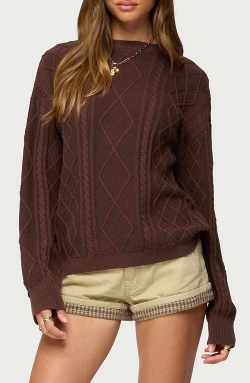Edikted Jessy Oversize Cable Stitch Cotton Sweater In Brown