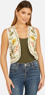 Yumi Floral Embroidered Cotton Waist Coat