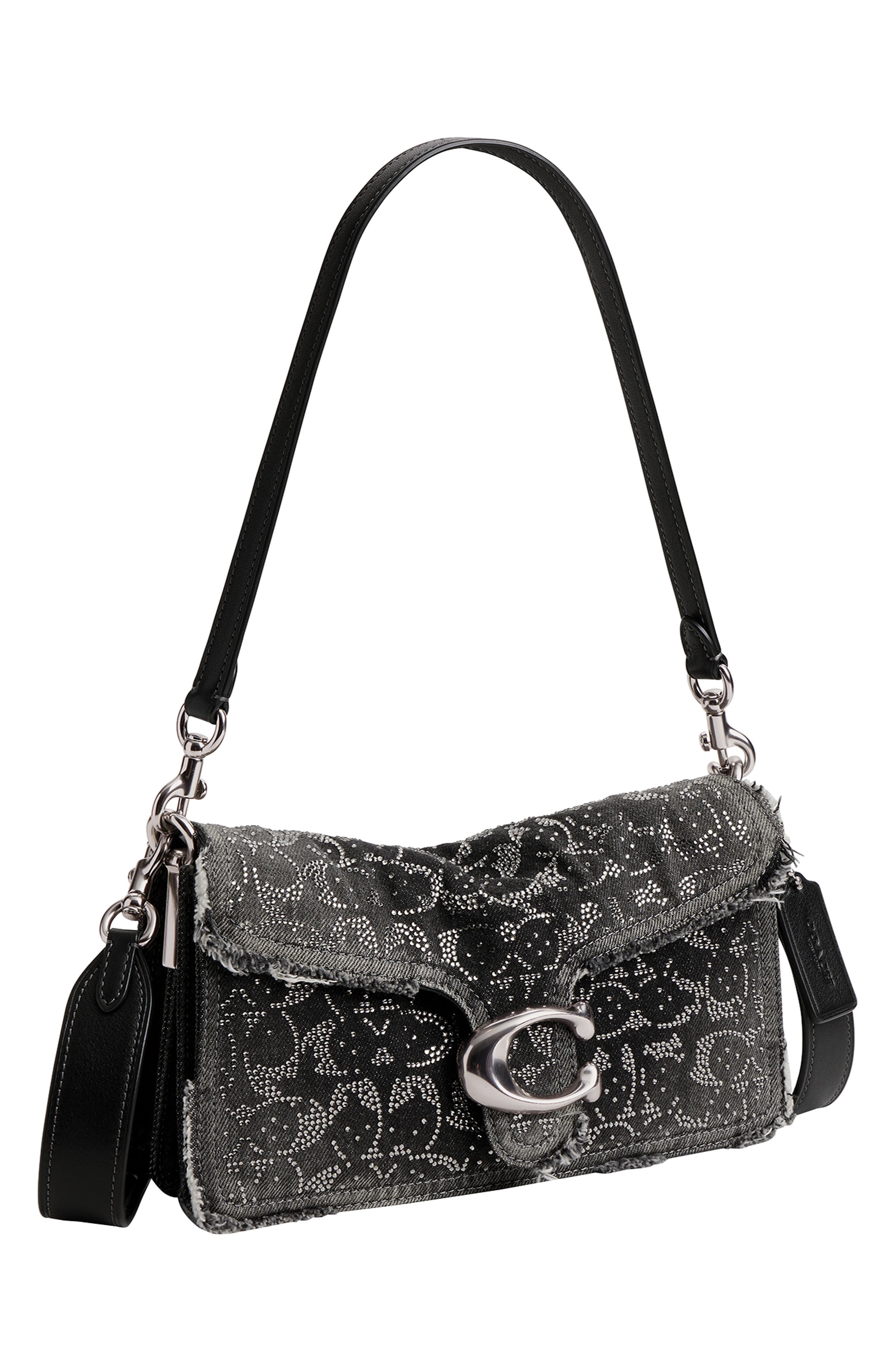 Soft Tabby 26 Crystal Signature Denim Shoulder Bag, Alternate, color, LH/ BLACK
