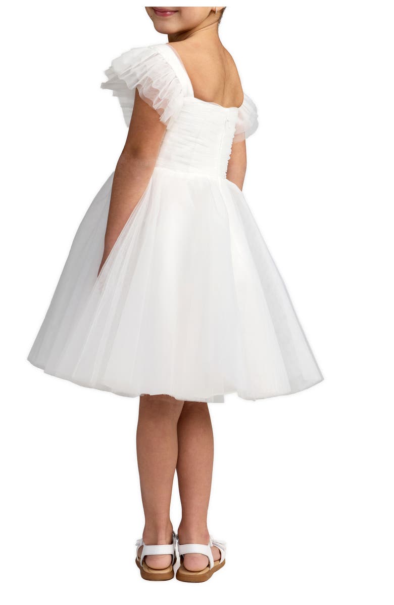 Mac Duggal Girls White Ruffle Shoulder Tulle Dress, Alternate, color, White