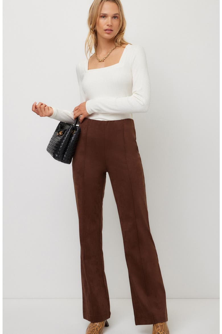 Ellie Faux Suede Bootcut Pants, Alternate, color, WOOD