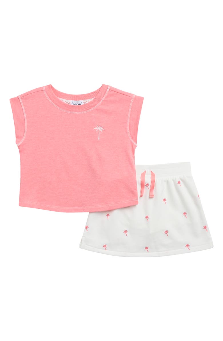 Splendid Kids' Tropical Embroidered Palm T-Shirt & Skirt Set, Main, color, Flamingo