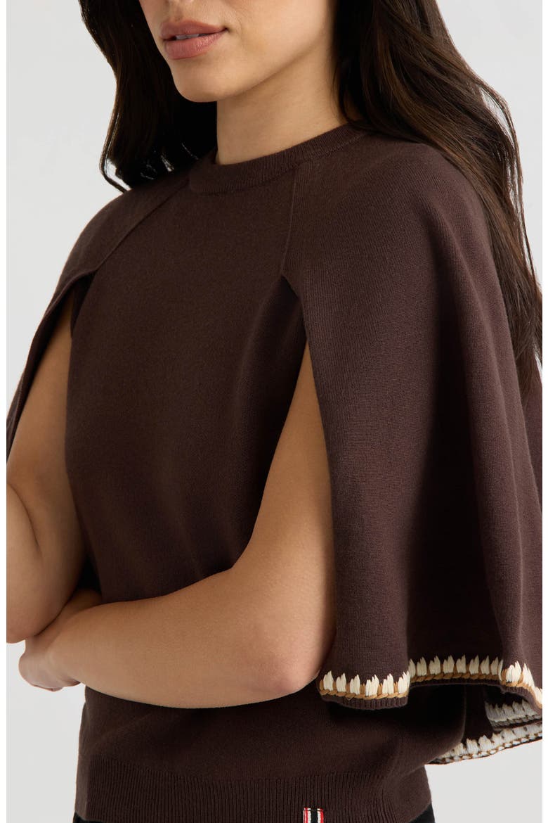 Embroidered Cape Sleeve Sweater, Alternate, color, GROUND COFFEE