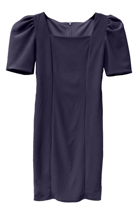 Fitted Puff Sleeve Dress in Longer Length