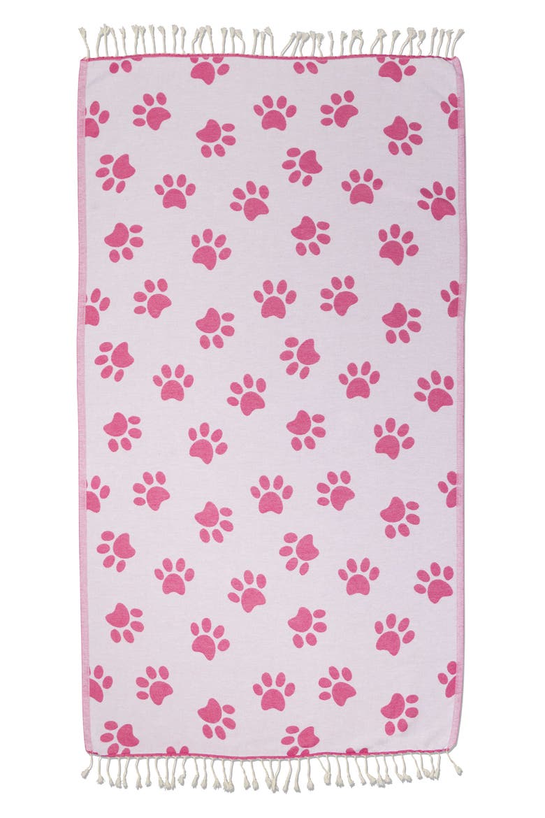 Paw Print Organic Cotton Turkish Towel, Alternate, color, Fuchsia