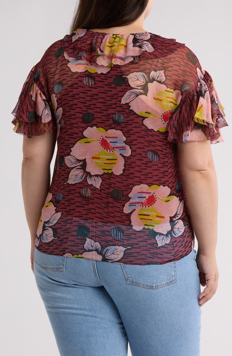 Joie Devon Floral Ruffle Silk Top, Alternate, color, Oxblood Multi