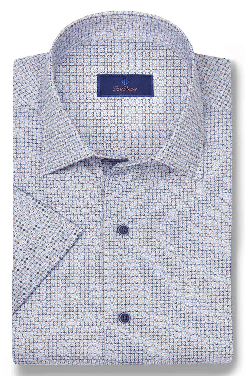 David Donahue Micro Print Short Sleeve Shirt, Main, color, 