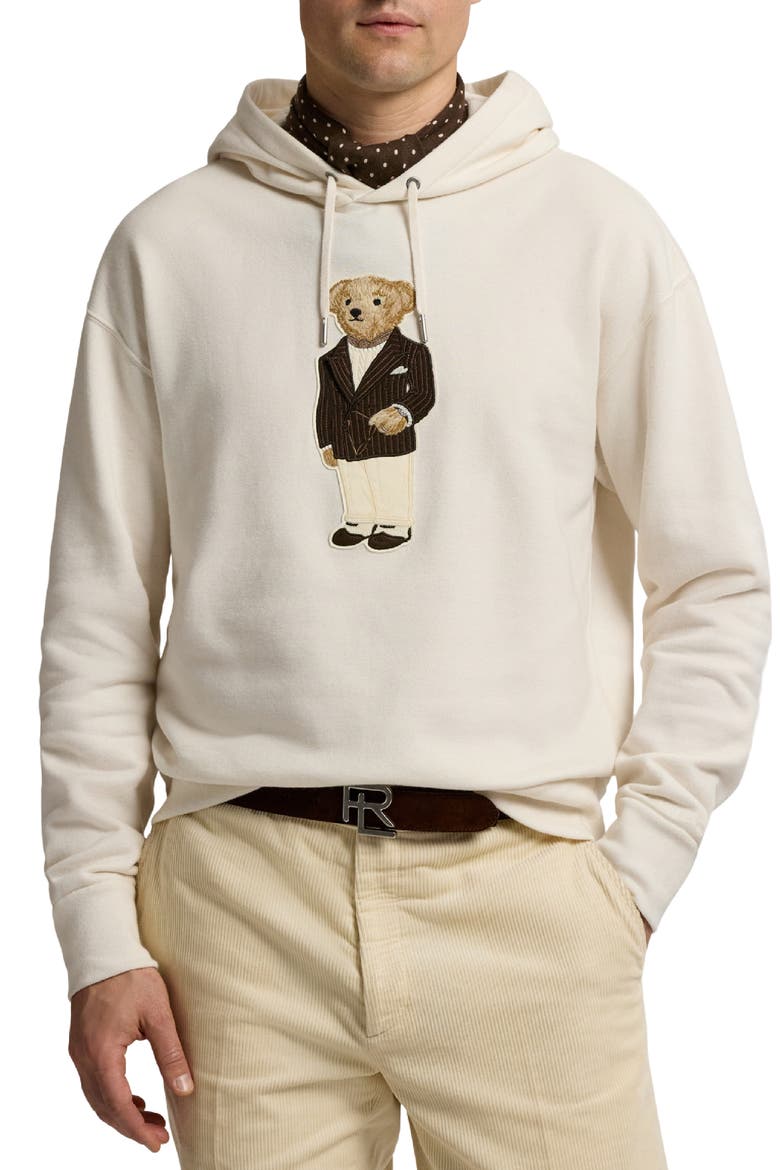 Felpa Bear Appliqué Cotton & Cashmere Hoodie, Main, color, CLASSIC CREAM