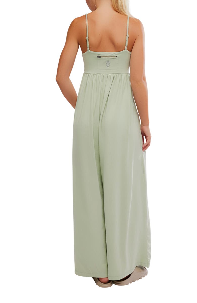 Free People FP Movement Hot Shot Strappy Stretch Cotton Jumpsuit, Alternate, color, Green Tea