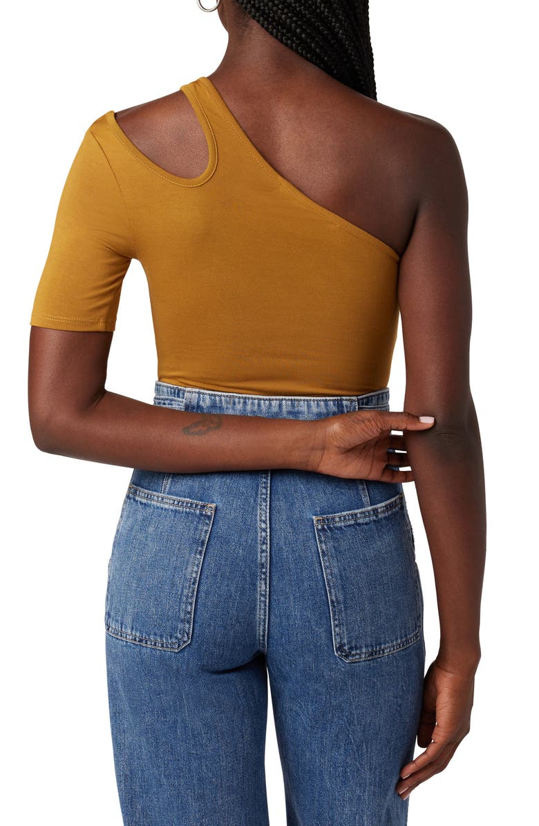 Hudson Jeans Asymmetric Cutout One-Shoulder Bodysuit, Alternate, color, Desert Sand