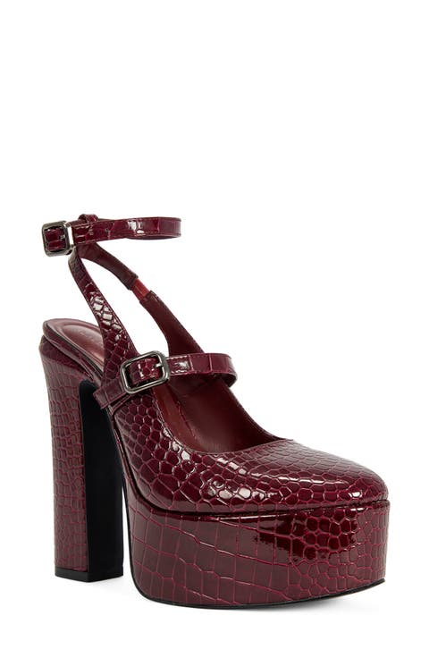Felicia Croc Embossed Platform Mary Jane Pump
