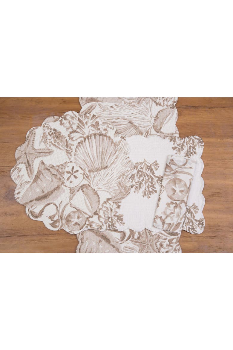 Barley Coast Shells 100% Cotton Quilted Set of 6 Placemats 13" x 19", Alternate, color, Brown