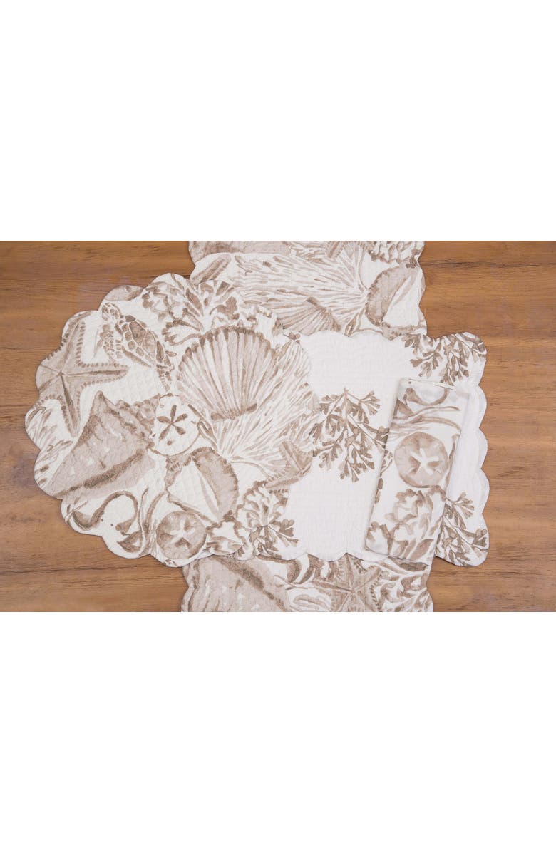 C&F Home Barley Coast Shells Quilted Round 100% Cotton Set of 6 Placemats 17", Alternate, color, Brown