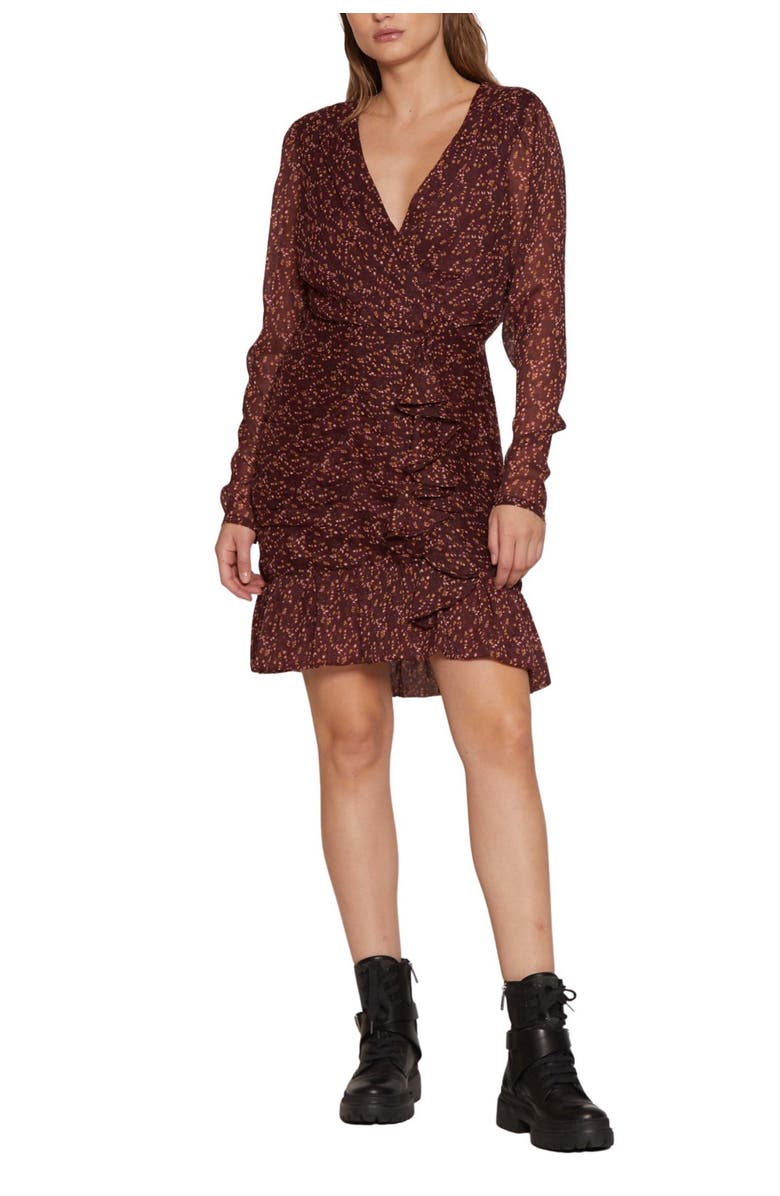 Walter Baker Tyrus Ruffled Long Sleeve Faux Wrap Dress, Alternate, color, 