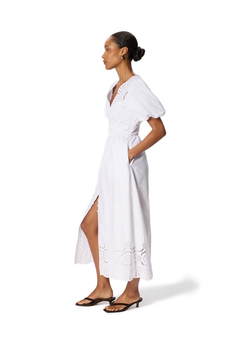 100% Cotton Broderie V-Neck Dress, Alternate, color, White