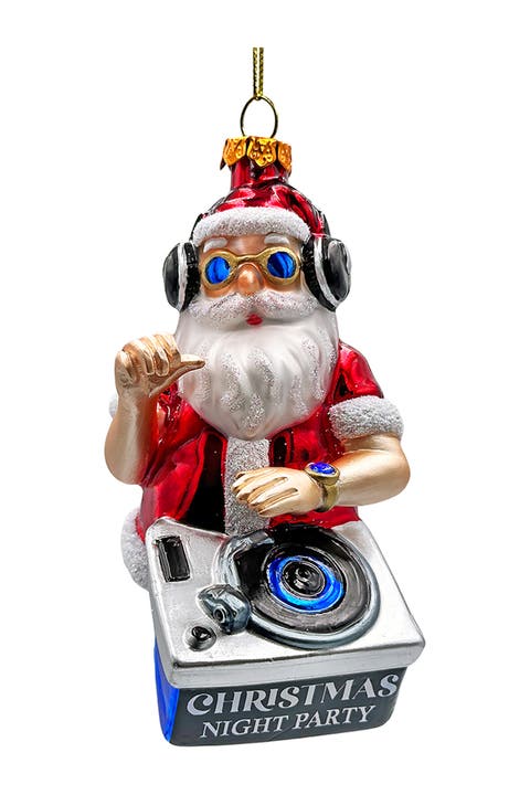 Dj Santa Night Party Glass Ornament