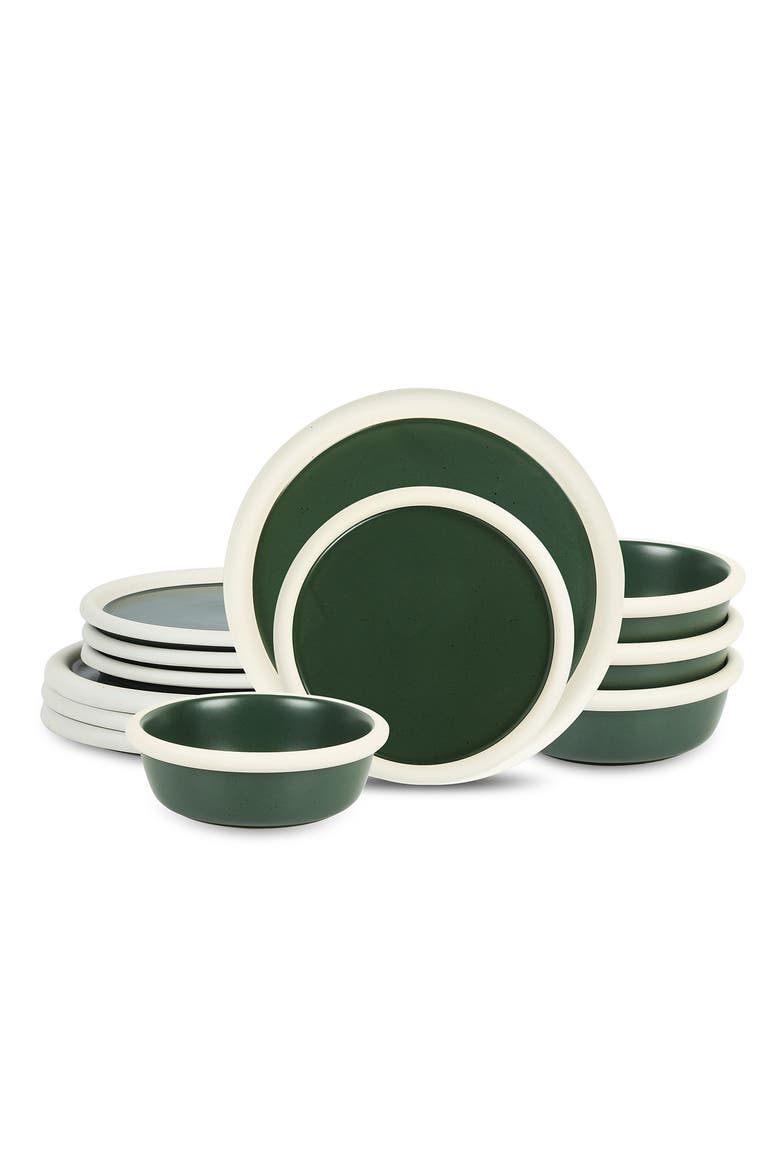 Capri Stoneware 12-Piece Dinnerware Set, Main, color, Green