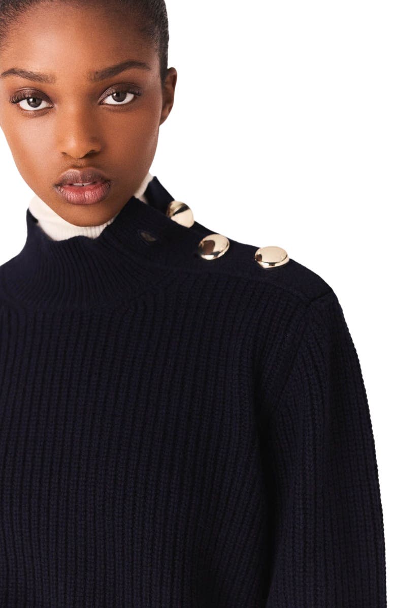 maje Wool roll-neck sweater, Alternate, color, Navy