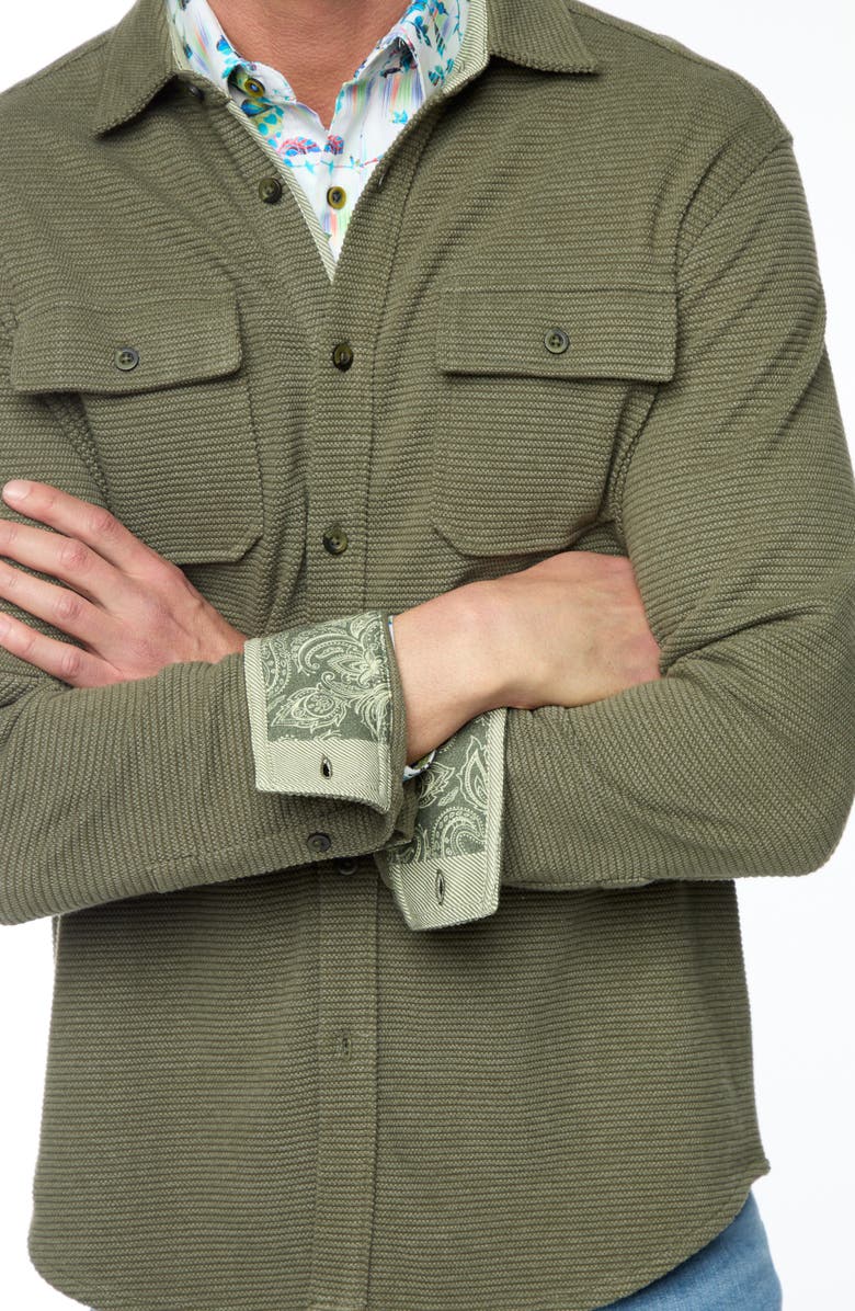 Robert Graham Brunner Knit Button-Up Shirt, Alternate, color, Olive