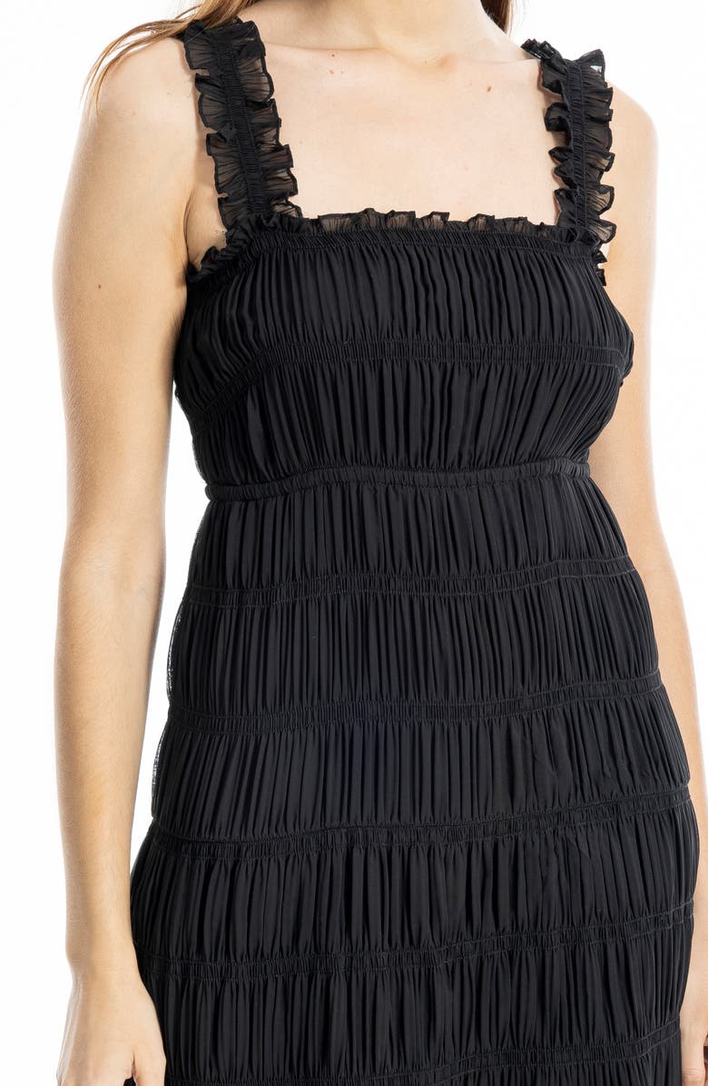 MAX STUDIO Ruffle Shirred Georgette Midi Dress, Alternate, color, Black